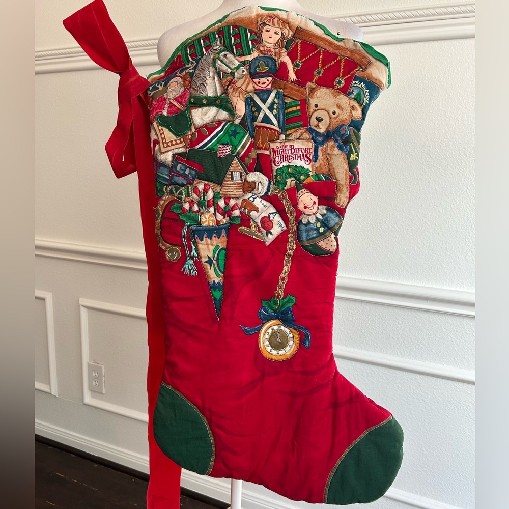 Vintage Christmas Stocking with Toys Design, Size XL